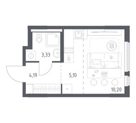 Планировка студии(квартира) площадью 22.82 квадратных метров в ЖК “ЖК Горки Парк”