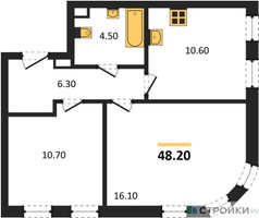 Планировка двухкомнатной(квартира) площадью 48.2 квадратных метров в “ЖК Адмирал”