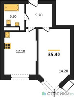 Планировка однокомнатной(квартира) площадью 35.4 квадратных метров в “ЖК Видный берег 2”