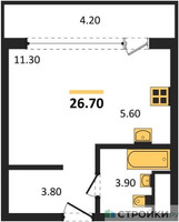 Планировка студии(квартира) площадью 26.7 квадратных метров в “Квартал Филатов луг”