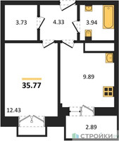 Планировка однокомнатной(квартира) площадью 35.77 квадратных метров в “ЖК ВОСТОК II”