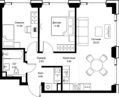 Планировка двухкомнатной(квартира) площадью 62.22 квадратных метров в “ЖК СЕТ”