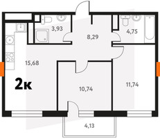 Планировка двухкомнатной(квартира) площадью 56.54 квадратных метров в “ЖК Южное Пушкино”