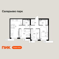 Планировка трехкомнатной(квартира) площадью 65.3 квадратных метров в “ЖК Саларьево парк”