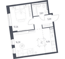 Планировка однокомнатной(квартира) площадью 43.65 квадратных метров в “ЖК Подольские кварталы”