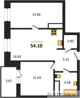 Планировка двухкомнатной(квартира) площадью 54.1 квадратных метров в “ЖК ВОСТОК II”