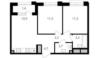 Планировка двухкомнатной(квартира) площадью 52.9 квадратных метров в “ЖК Михалковский”