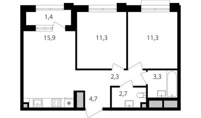 Планировка двухкомнатной(квартира) площадью 52.9 квадратных метров в ЖК “ЖК Михалковский”