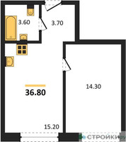 Планировка однокомнатной(квартира) площадью 36.8 квадратных метров в “ЖК Moments (Моментс)”