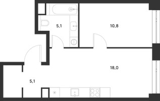 Планировка однокомнатной(квартира) площадью 39 квадратных метров в “ЖК Войс”