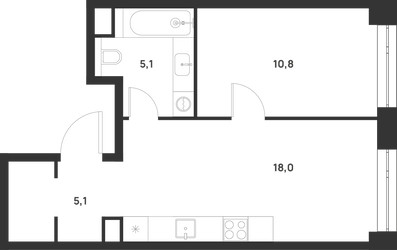 Планировка однокомнатной(квартира) площадью 39 квадратных метров в ЖК “ЖК Войс”