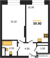 Планировка однокомнатной(квартира) площадью 39.8 квадратных метров в “ЖК Пушкино Град”