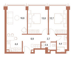 Планировка двухкомнатной(квартира) площадью 63.2 квадратных метров в “ЖК Симфония 34”