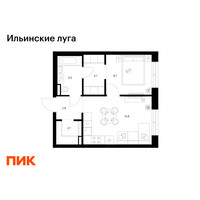 Планировка однокомнатной(квартира) площадью 38.6 квадратных метров в “ЖК Ильинские луга”
