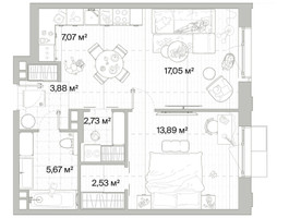Планировка однокомнатной(квартира) площадью 52.82 квадратных метров в “Архитектурный проект Мыс”