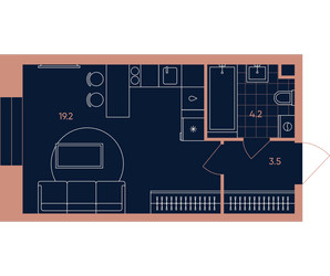 Планировка однокомнатной(квартира) площадью 26.9 квадратных метров в ЖК “Квартал Эра”