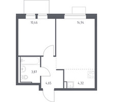 Планировка однокомнатной(квартира) площадью 38.24 квадратных метров в “ЖК Молжаниново”