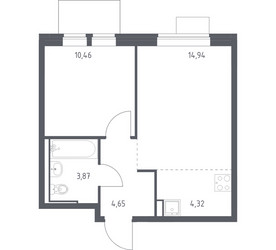 Планировка однокомнатной(квартира) площадью 38.24 квадратных метров в ЖК “ЖК Молжаниново”