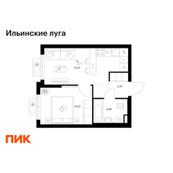 Планировка однокомнатной(квартира) площадью 31.51 квадратных метров в ЖК “ЖК Ильинские луга”