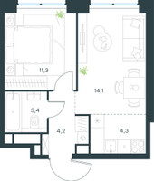 Планировка двухкомнатной(квартира) площадью 37.3 квадратных метров в “ЖК Левел Звенигородская”