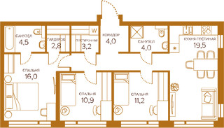 Планировка трехкомнатной(квартира) площадью 83.7 квадратных метров в “ЖК Champine (Шампайн)”