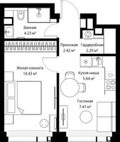 Планировка однокомнатной(квартира) площадью 36.42 квадратных метров в “ЖК Веер”