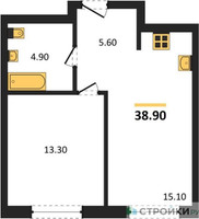 Планировка однокомнатной(квартира) площадью 38 квадратных метров в “Жилой район Alia (Алиа)”