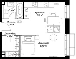 Планировка студии(квартира) площадью 39.41 квадратных метров в “Архитектурный проект Мыс”