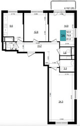Планировка трехкомнатной(квартира) площадью 81 квадратных метров в ЖК “ЖК Одинцово Сити”