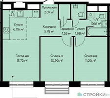 Планировка двухкомнатной(квартира) площадью 56.35 квадратных метров в “ЖК Новоград Павлино”