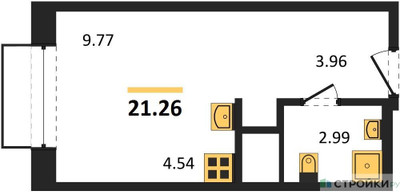 Планировка студии(квартира) площадью 21.26 квадратных метров в ЖК “ЖК Новоград Павлино”