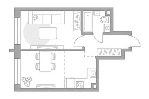 Планировка однокомнатной(квартира) площадью 38.42 квадратных метров в “ЖК Дубровка от Гранель”