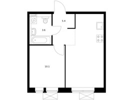 Планировка однокомнатной(квартира) площадью 37.2 квадратных метров в “ЖК Белая Дача парк”