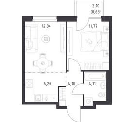 Планировка однокомнатной(квартира) площадью 38.85 квадратных метров в ЖК “ЖК Новое Внуково”