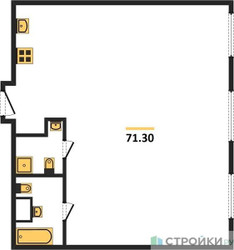 Планировка двухкомнатной(квартира) площадью 71.3 квадратных метров в “ЖК Nametkin Tower (Наметкин Тауэр)”