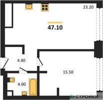 Планировка однокомнатной(квартира) площадью 47.1 квадратных метров в “ЖК СТОУН Грэйн”