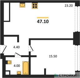 Планировка однокомнатной(квартира) площадью 47.1 квадратных метров в ЖК “ЖК СТОУН Грэйн”