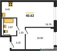 Планировка однокомнатной(квартира) площадью 40.62 квадратных метров в “ЖК Молжаниново”