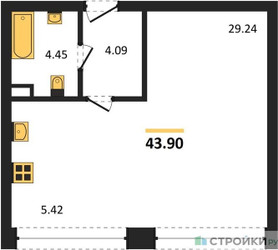 Планировка студии(квартира) площадью 43.9 квадратных метров в “ЖК AFI Park Воронцовский (Афи Парк)”
