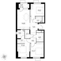 Планировка двухкомнатной(квартира) площадью 48.4 квадратных метров в “ЖК 1-й Химкинский (Первый Химкинский)”