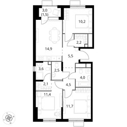 Планировка двухкомнатной(квартира) площадью 48.4 квадратных метров в ЖК “ЖК 1-й Химкинский (Первый Химкинский)”