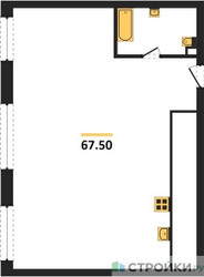 Планировка трехкомнатной(квартира) площадью 67.6 квадратных метров в ЖК “ЖК PRIDE (Прайд)”