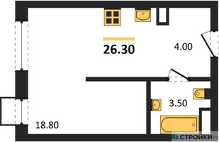 Планировка студии(квартира) площадью 26.3 квадратных метров в “ЖК Foreville (Форевилль)”