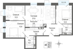 Планировка 4+ комнатной(квартира) площадью 86.2 квадратных метров в “ЖК КИНОКВАРТАЛ”
