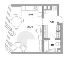 Планировка студии(квартира) площадью 43.45 квадратных метров в “ЖК MYPRIORITY Mnevniki (Май Приорити Мневники)”