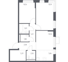 Планировка двухкомнатной(квартира) площадью 62.62 квадратных метров в “ЖК Молжаниново”