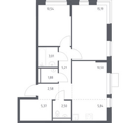 Планировка двухкомнатной(квартира) площадью 62.62 квадратных метров в ЖК “ЖК Молжаниново”