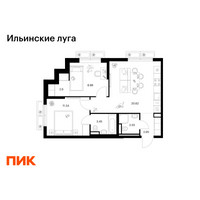 Планировка двухкомнатной(квартира) площадью 52.39 квадратных метров в “ЖК Ильинские луга”