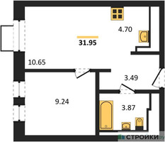 Планировка однокомнатной(квартира) площадью 31.95 квадратных метров в “ЖК Егорово Парк”