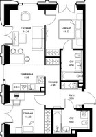 Планировка двухкомнатной(квартира) площадью 61.93 квадратных метров в “ЖК СЕТ”